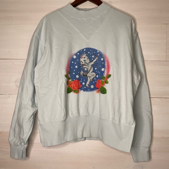 Boys Lie Women’s Size S/M Pull On Sweater Light Blue With A Cupid Design - Picture 1 of 7